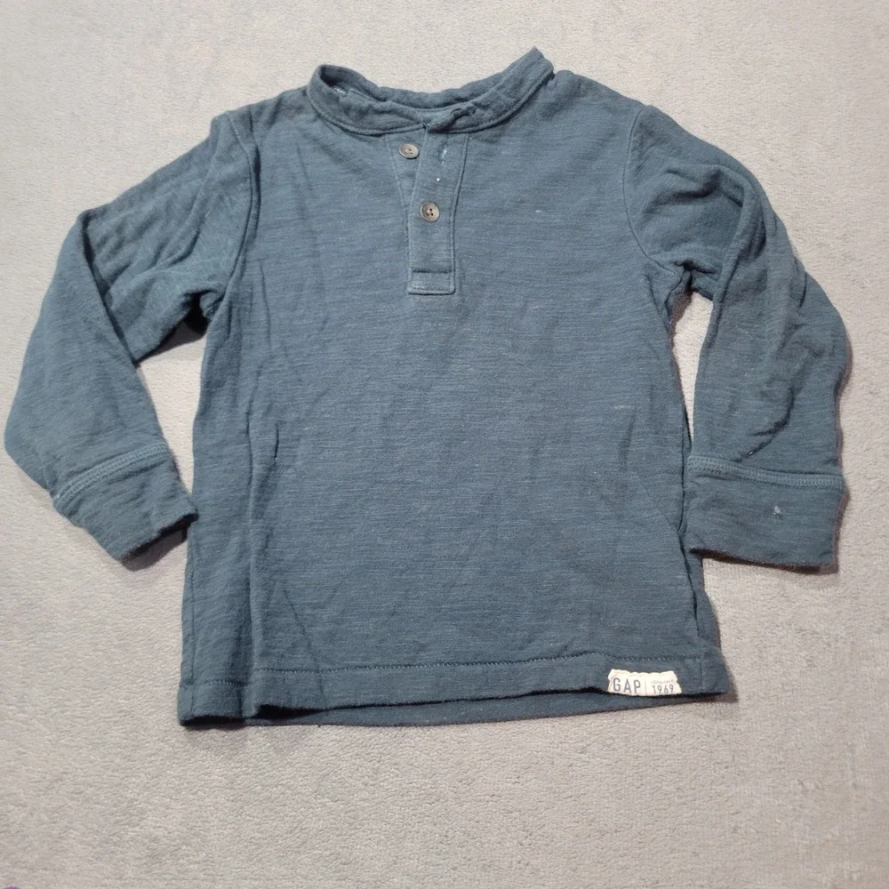 Baby Gap Henley Shirt Toddler Boys Blue Slub Knit Long Sleeve Casual Minimalist